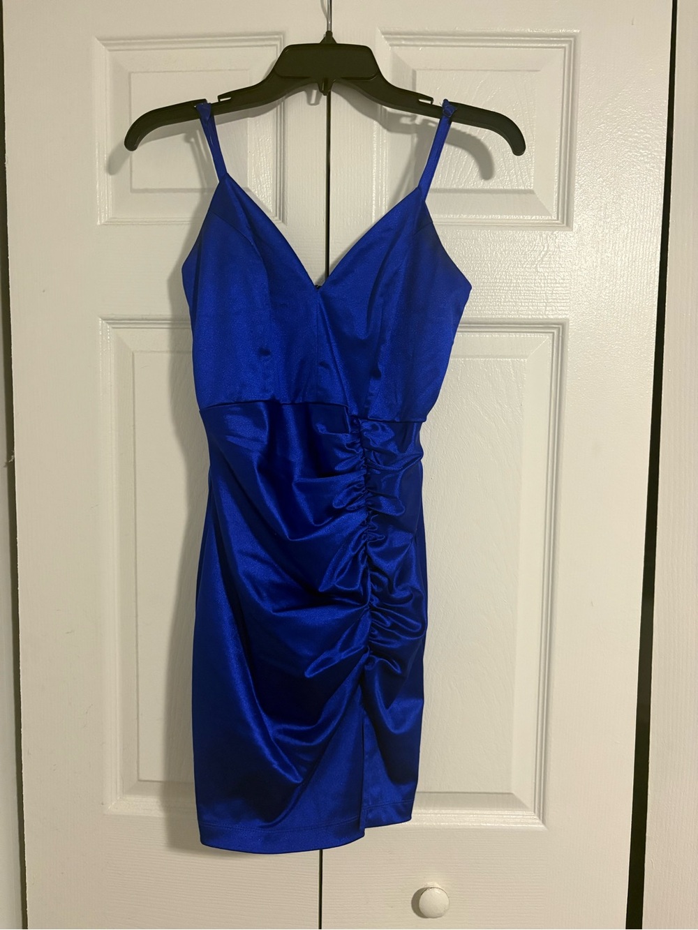 Honey and Rosie Royal Blue Satin Ruched Mini Dress